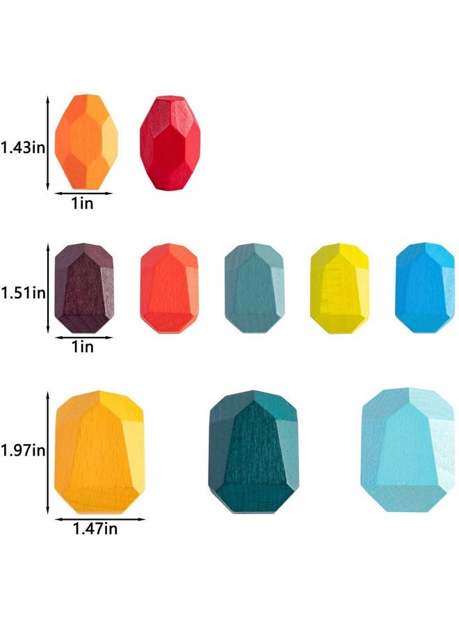 Baybee 10 Pcs Wooden Rainbow Stone Stacking Balancing Blocks for Kids Toys, Wooden Toy Building Blocks Stacking Game for Children, Learning Educational Baby Toys Blocks for Kids 3+Years Boys Girls