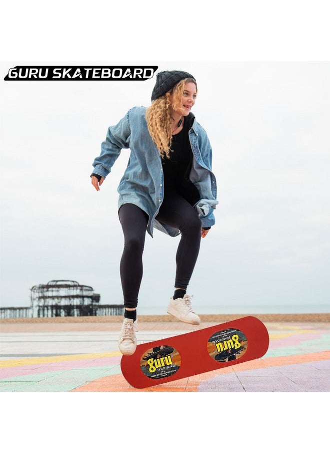 GURU Skateboard, Small Wooden Non-Slip Skateboard for Kids, Adult 17 inch x 5 inch Skateboard (Red, Pack of 1)