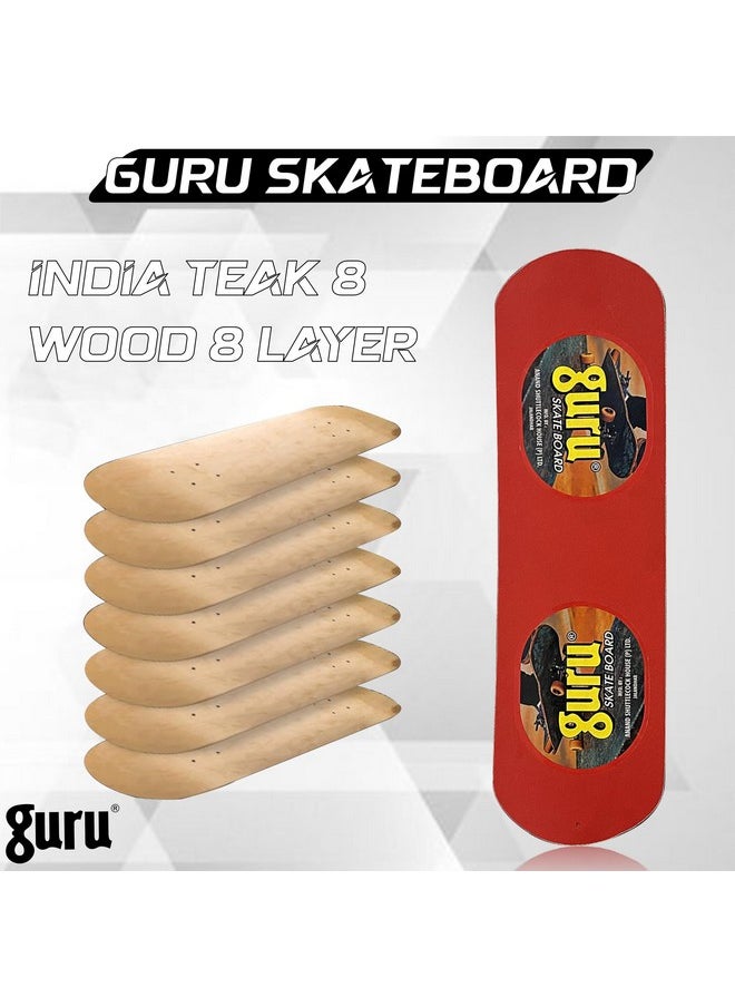 GURU Skateboard, Small Wooden Non-Slip Skateboard for Kids, Adult 17 inch x 5 inch Skateboard (Red, Pack of 1)