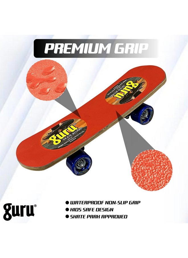 GURU Skateboard, Small Wooden Non-Slip Skateboard for Kids, Adult 17 inch x 5 inch Skateboard (Red, Pack of 1)