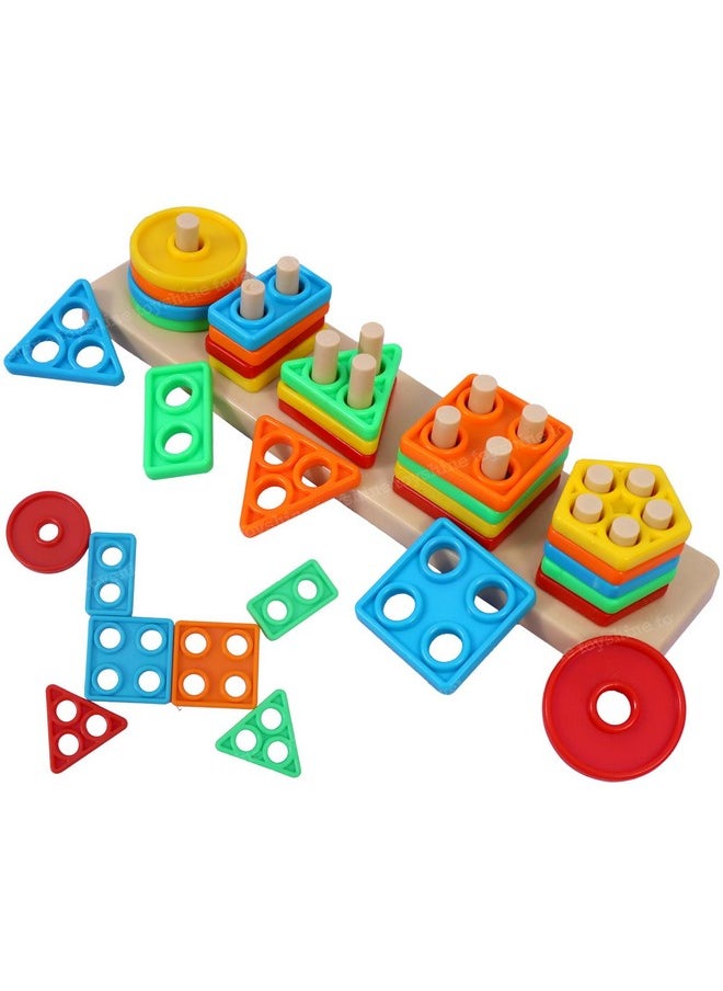 Toyshine Small Angle Geometric Blocks Building Stacker - Kids Shape Sorter & Column Puzzle Stacking Set for Kids