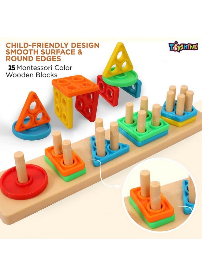 Toyshine Small Angle Geometric Blocks Building Stacker - Kids Shape Sorter & Column Puzzle Stacking Set for Kids
