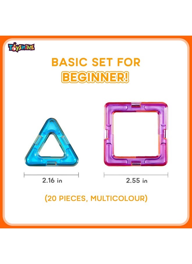 Toyshine Plastic Magnetic Tiles Building Blocks Construction Set Educational Stacking Toys (20 Pieces, Multicolour)