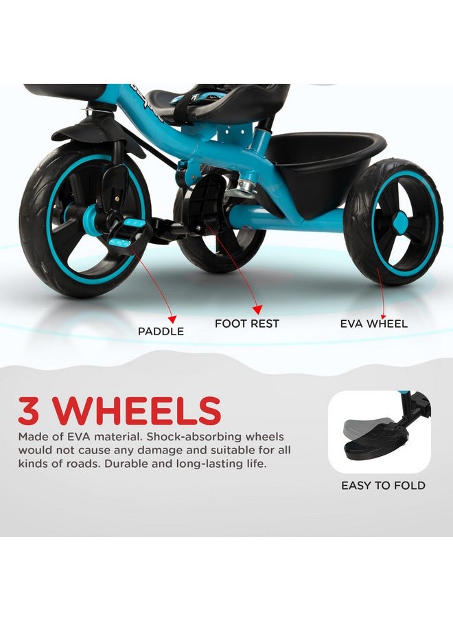 Baybee Baby Tricycle for Kids, Smart Plug & Play Kids Cycle with Eva Wheels, Bell, Storage Baskets & High Backrest | Kids Tricycle Trike | Baby Cycle for Kids 2 to 5 Years Boy Girl (Trixg Pro Blue)