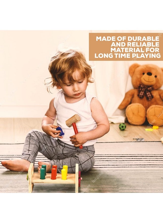 Baybee Wooden Hammer Peg Knock Pounding Bench Kids Toys Set, Wooden Hammer Toys with Clock, Develops Fine Motor & Dexterity Skills, Early Learning Educational Hammer Toys for Kids 3+ Years Boys Girls