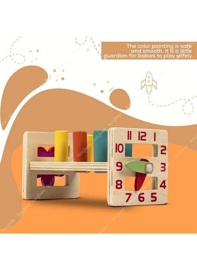 Baybee Wooden Hammer Peg Knock Pounding Bench Kids Toys Set, Wooden Hammer Toys with Clock, Develops Fine Motor & Dexterity Skills, Early Learning Educational Hammer Toys for Kids 3+ Years Boys Girls