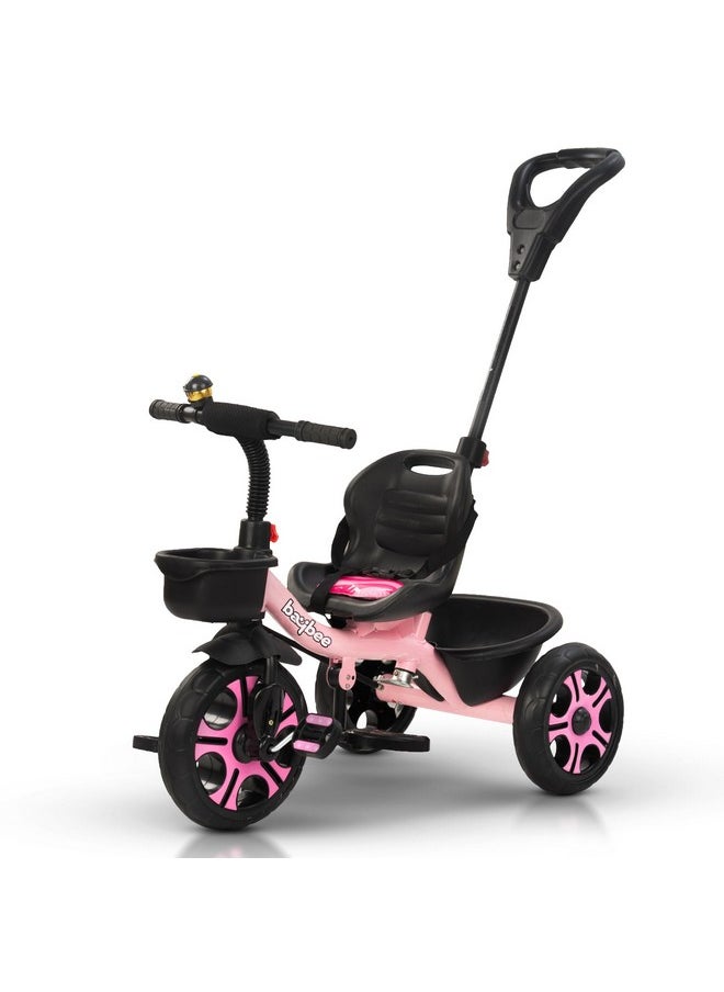 Baybee Baby Tricycle for Kids, Smart Plug & Play Kids Cycle with Eva Wheels, Bell, Storage Baskets & High Backrest | Kids Tricycle Trike | Baby Cycle for Kids 2 to 5 Years Boy Girl (Trixg Pro Pink)