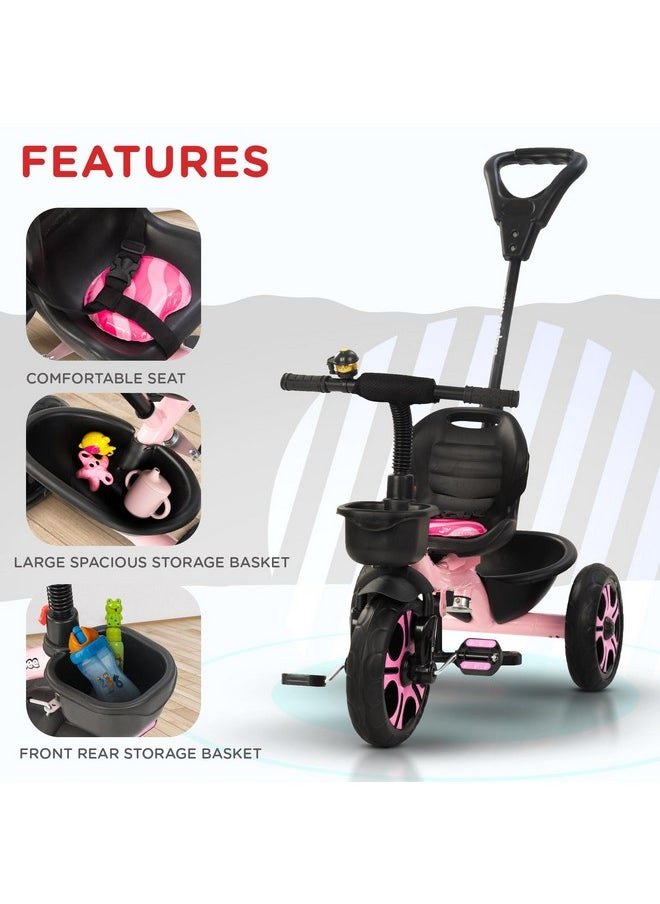 Baybee Baby Tricycle for Kids, Smart Plug & Play Kids Cycle with Eva Wheels, Bell, Storage Baskets & High Backrest | Kids Tricycle Trike | Baby Cycle for Kids 2 to 5 Years Boy Girl (Trixg Pro Pink)