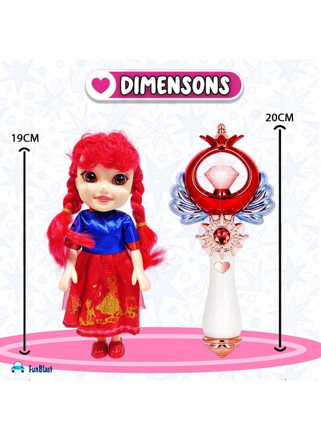 FunBlast Doll with Magical Wand with Light & Sound Toys for Babies Musical Toys for Kids 3+ Years Girls & Boys - Color & Design of Dress and Wand May Vary