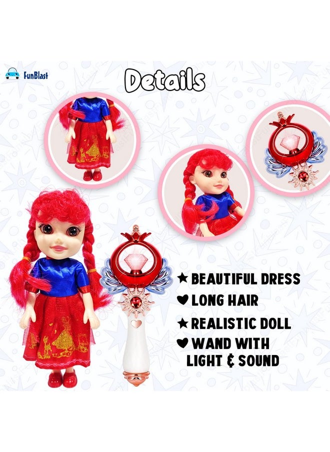 FunBlast Doll with Magical Wand with Light & Sound Toys for Babies Musical Toys for Kids 3+ Years Girls & Boys - Color & Design of Dress and Wand May Vary