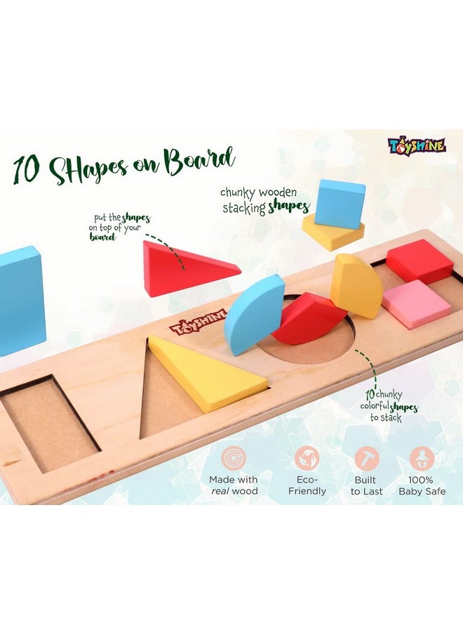 Toyshine 10 Pcs Wooden Educational Shape Color Puzzle Geometric Recognition Board Toys for 2 3 4 5 6 Year Old Boys Girls