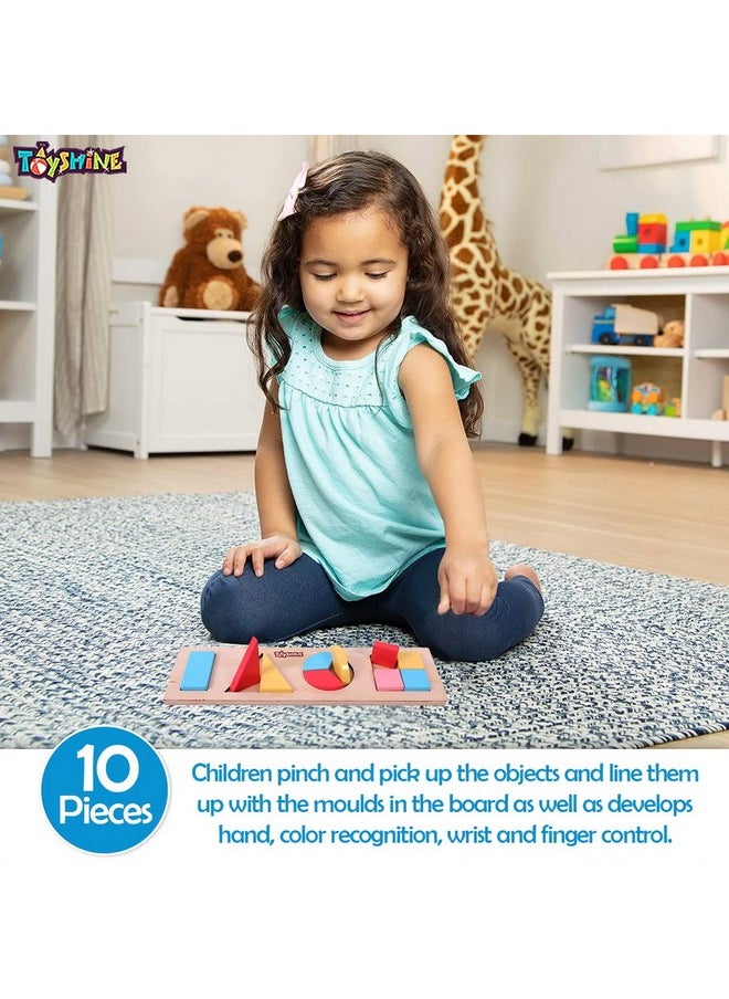 Toyshine 10 Pcs Wooden Educational Shape Color Puzzle Geometric Recognition Board Toys for 2 3 4 5 6 Year Old Boys Girls