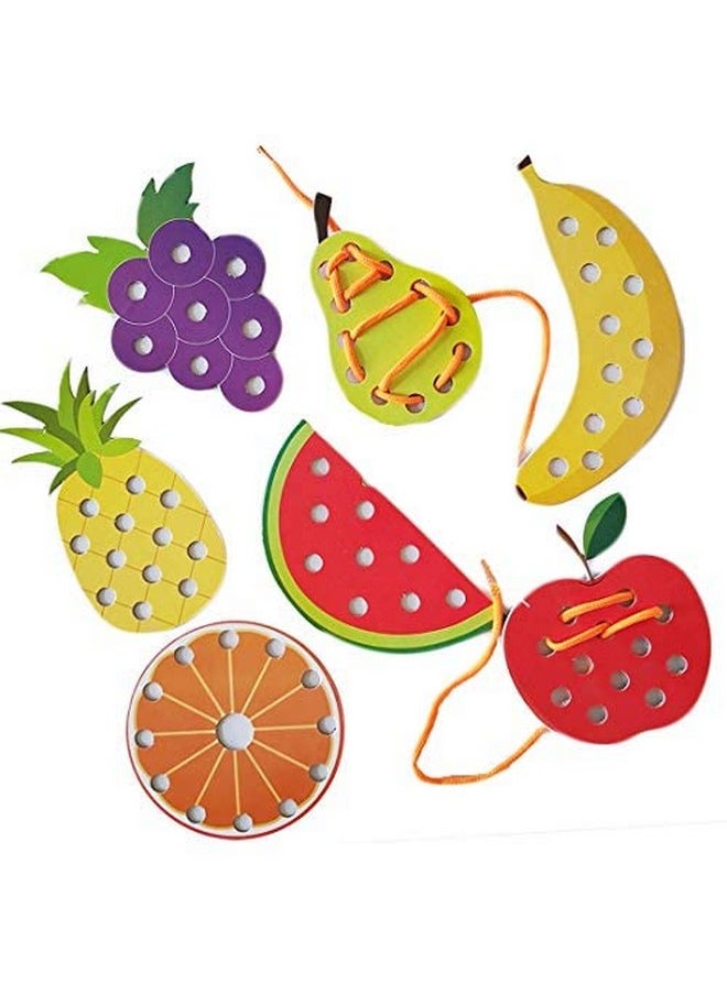WONDRBOX Lacing Activity for Kids | Includes 7 Big Cardboard Cutouts and 2 Laces | Montessori Educational Toys Gifts for Kids Age 2 3 4 -Multi Color (Fruit Lacing)