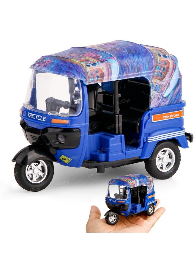 Zest 4 Toyz Auto Rickshaw Toy for Kids with Pull Back Action | Tricycle Vehicle Toys Movable Handle for Girls and Boys- Blue