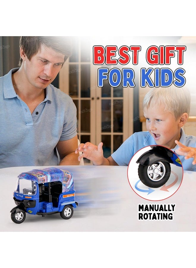 Zest 4 Toyz Auto Rickshaw Toy for Kids with Pull Back Action | Tricycle Vehicle Toys Movable Handle for Girls and Boys- Blue