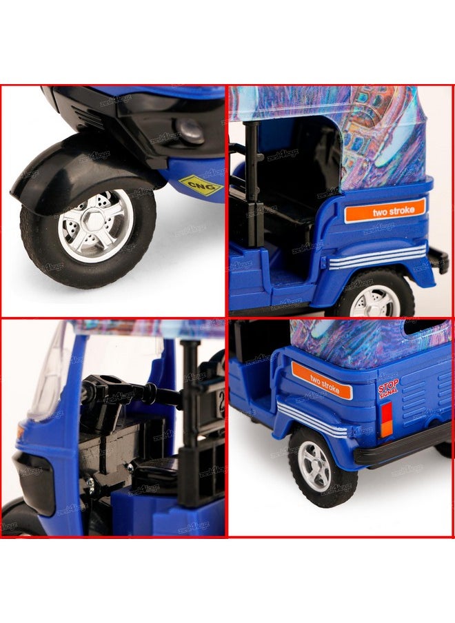 Zest 4 Toyz Auto Rickshaw Toy for Kids with Pull Back Action | Tricycle Vehicle Toys Movable Handle for Girls and Boys- Blue