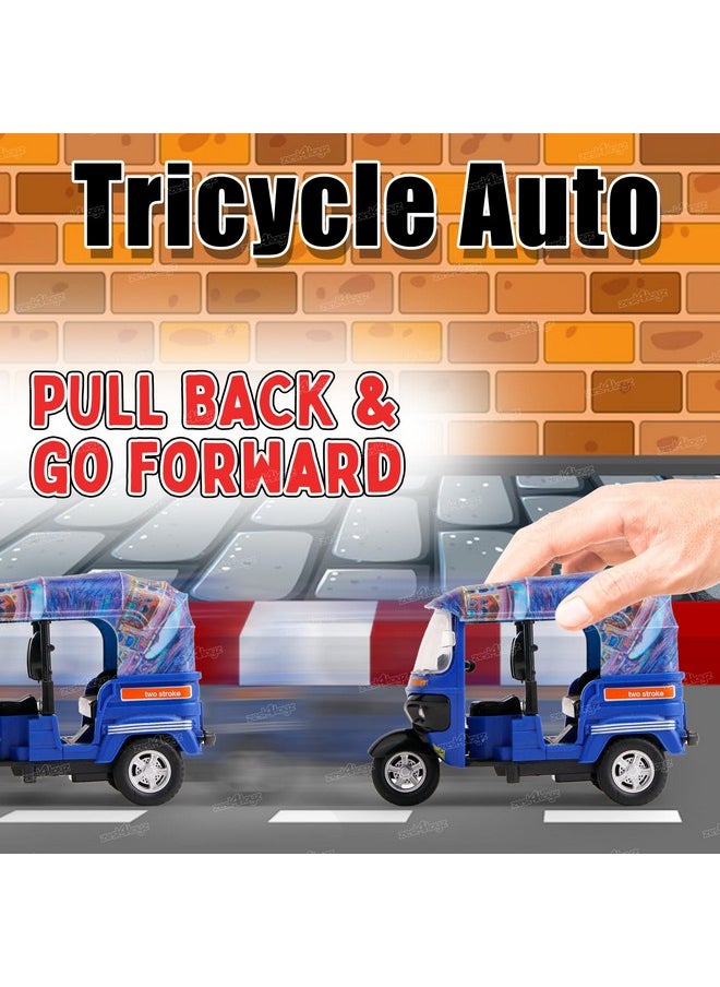 Zest 4 Toyz Auto Rickshaw Toy for Kids with Pull Back Action | Tricycle Vehicle Toys Movable Handle for Girls and Boys- Blue