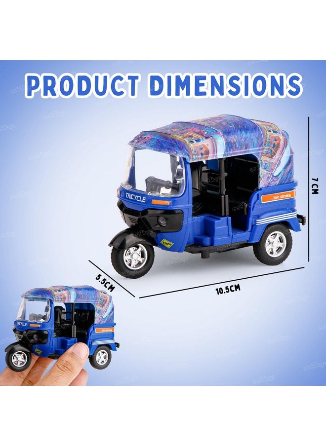 Zest 4 Toyz Auto Rickshaw Toy for Kids with Pull Back Action | Tricycle Vehicle Toys Movable Handle for Girls and Boys- Blue