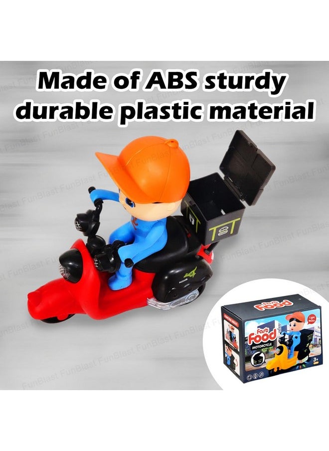FunBlast Bump and Go Tricycle Toys for Kids, Food Delivery Motor Cycle Toys for Kids, Toy Vehicles for Kids with Light and Sound for 3+ Year Old Kids (Multicolor)