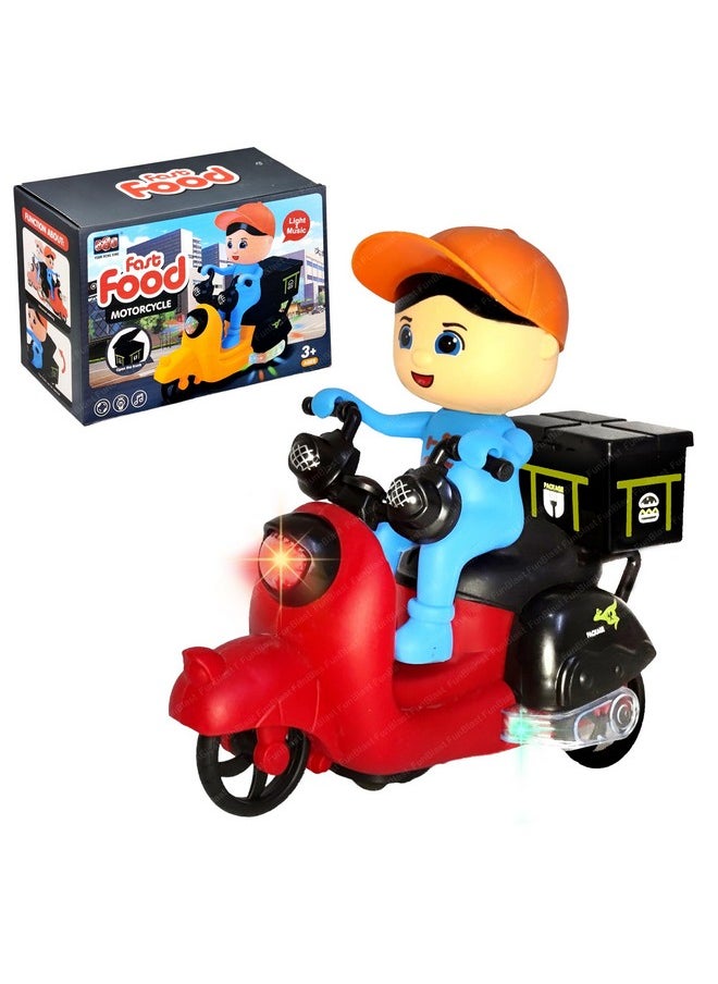 FunBlast Bump and Go Tricycle Toys for Kids, Food Delivery Motor Cycle Toys for Kids, Toy Vehicles for Kids with Light and Sound for 3+ Year Old Kids (Multicolor)