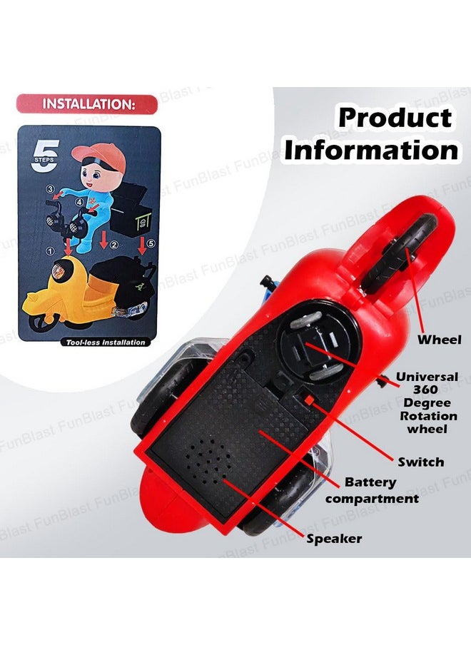 FunBlast Bump and Go Tricycle Toys for Kids, Food Delivery Motor Cycle Toys for Kids, Toy Vehicles for Kids with Light and Sound for 3+ Year Old Kids (Multicolor)