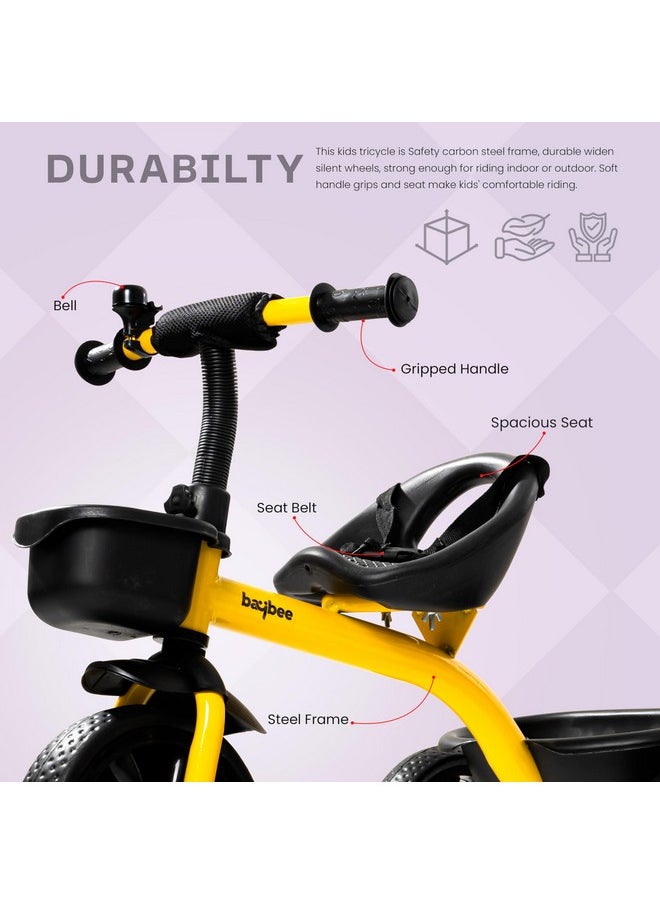 Baybee Baby Tricycle for Kids, Smart Plug & Play Kids Cycle with Eva Wheels, Bell, Storage Baskets & High Backrest | Kids Tricycle Trike | Baby Cycle for Kids 2 to 5 Years Boy Girl (Yellow)