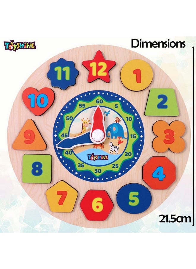 Toyshine Wooden Learning Clock, Educational Digital Analog Numbers, Shape & Color Learning Montessori Toy for Kids- Multi Color