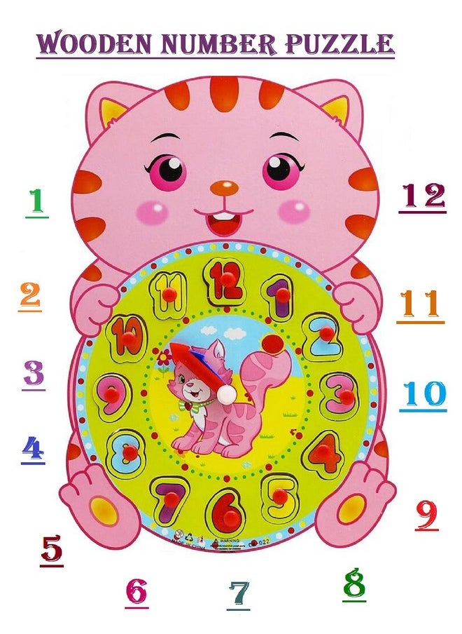 FunBlast Wooden Clock Puzzle Toy - Teaching Clock Learning Educational Toys for 3+ Years Kids/Boys/Children (Squirrel)