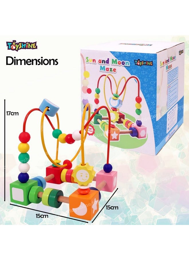Toyshine Sun And Moon Wooden Shape, Objects, Color Recognition Rolling Bead Maze Labyrinth Toy, Kid