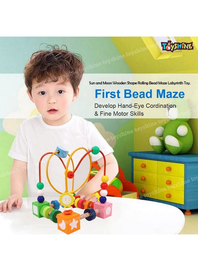 Toyshine Sun And Moon Wooden Shape, Objects, Color Recognition Rolling Bead Maze Labyrinth Toy, Kid