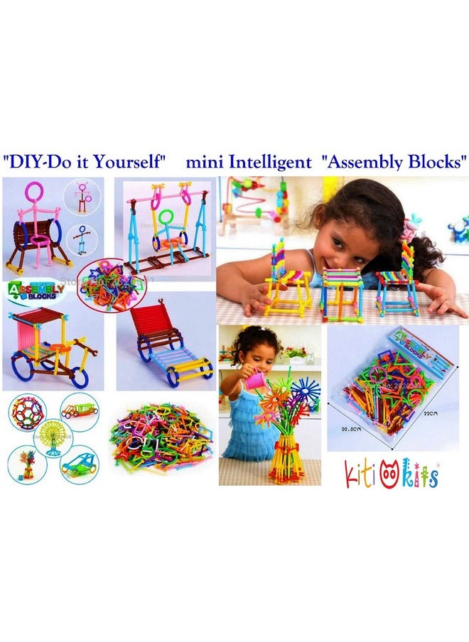 KITI KITS® DIY Colorful Educational Smart City Assembly Sticks | Colorful Educational Building Smart City Blocks with Wheels | 200 Sticks Blocks for Kids with Different Themes