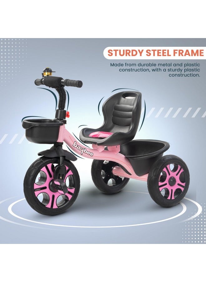 Baybee Baby Tricycle for Kids, Smart Plug & Play Kids Cycle with Eva Wheels, Bell, Storage Baskets & High Backrest | Kids Tricycle Trike | Baby Cycle for Kids 2 to 5 Years Boy Girl (TRIXG Pink)