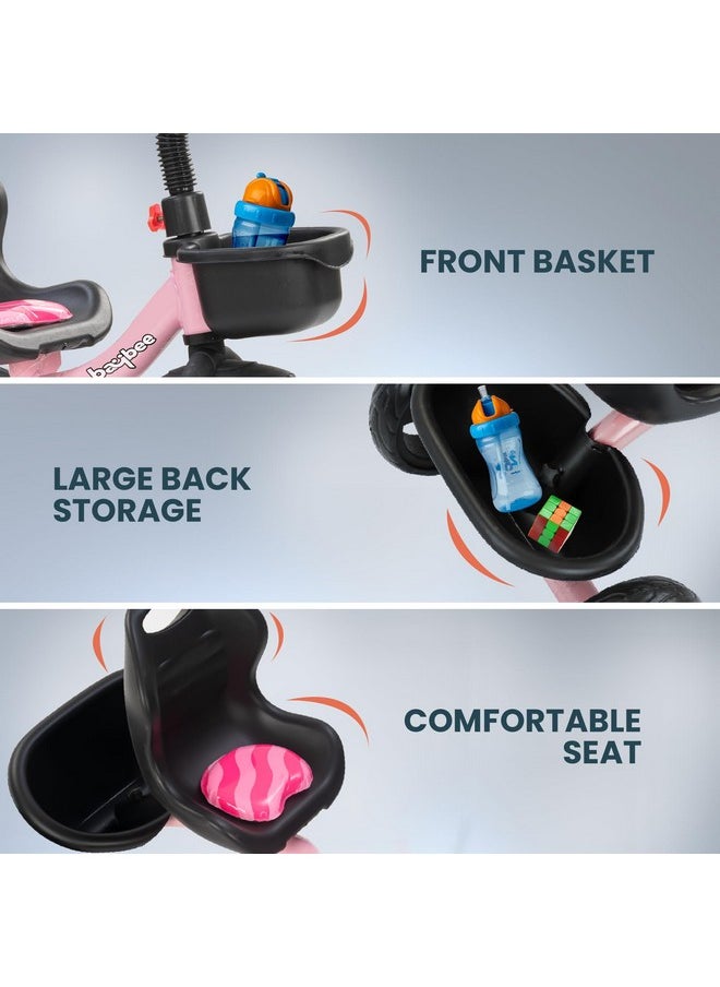 Baybee Baby Tricycle for Kids, Smart Plug & Play Kids Cycle with Eva Wheels, Bell, Storage Baskets & High Backrest | Kids Tricycle Trike | Baby Cycle for Kids 2 to 5 Years Boy Girl (TRIXG Pink)