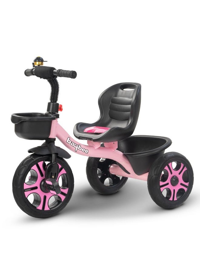 Baybee Baby Tricycle for Kids, Smart Plug & Play Kids Cycle with Eva Wheels, Bell, Storage Baskets & High Backrest | Kids Tricycle Trike | Baby Cycle for Kids 2 to 5 Years Boy Girl (TRIXG Pink)
