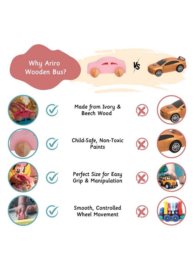 Ariro Wooden Car for Toddlers & Infants | Push Wooden Vehicle Toy for Kids | Fun & Safe Play for Toddlers | Wooden Car Toy | 6 Months-3 Years
