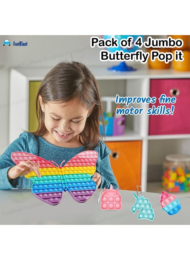 FunBlast Pop it Set (Pack of 4) Jumbo Butterfly Pop it Fidget Toy, Kids Toys, Pop Bubble Fidget Toys Big Size -162 Bubbles - (Multicolor)
