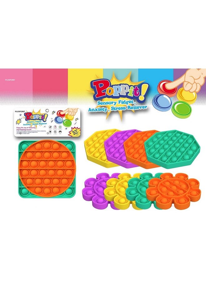 PLUSPOINT Pop it Rainbow Pop Fidget Toy, Push Pop Bubble Fidget Sensory Toy for Kids and Adults, Fidget Popper Stress Reliever- Many Shapes Sensory Fidget (Poppit 2pc)