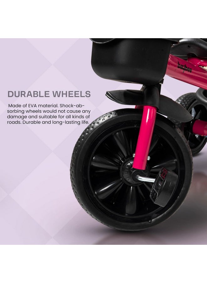 Baybee Baby Tricycle for Kids, Smart Plug & Play Kids Cycle with Eva Wheels, Bell, Storage Baskets & High Backrest | Kids Tricycle Trike | Baby Cycle for Kids 2 to 5 Years Boy Girl (Pink)