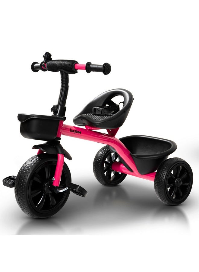 Baybee Baby Tricycle for Kids, Smart Plug & Play Kids Cycle with Eva Wheels, Bell, Storage Baskets & High Backrest | Kids Tricycle Trike | Baby Cycle for Kids 2 to 5 Years Boy Girl (Pink)