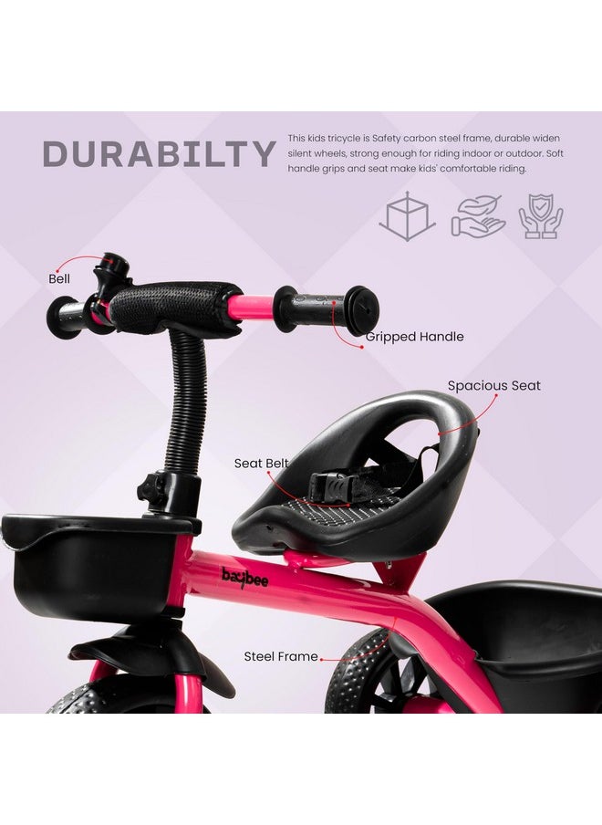 Baybee Baby Tricycle for Kids, Smart Plug & Play Kids Cycle with Eva Wheels, Bell, Storage Baskets & High Backrest | Kids Tricycle Trike | Baby Cycle for Kids 2 to 5 Years Boy Girl (Pink)
