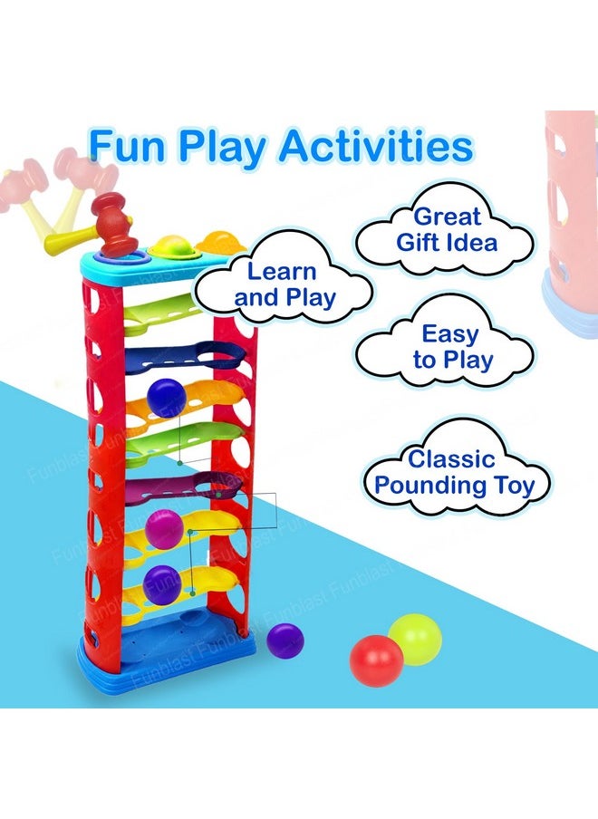 FunBlast Hammer Ball Toy for Baby - Knock Pounding Ball, Hammering & Pounding Toys, Hammer Knock Ball Toys for Kids, Ramp Race Slope Rolling Hammer Toy Set with 6 Balls for Kids (Multicolor)