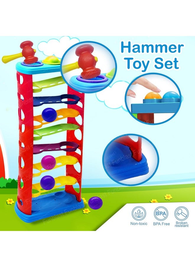 FunBlast Hammer Ball Toy for Baby - Knock Pounding Ball, Hammering & Pounding Toys, Hammer Knock Ball Toys for Kids, Ramp Race Slope Rolling Hammer Toy Set with 6 Balls for Kids (Multicolor)