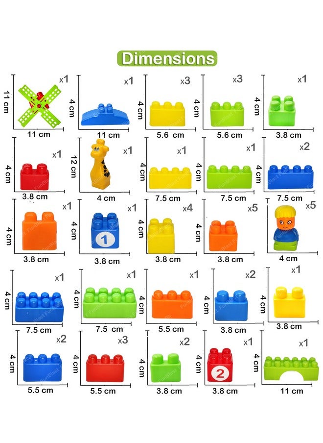 FunBlast Learning Blocks for Kids with Cartoon Figures, Bag Packing, Best Gift Toy, Multicolor (Set of 35 Pcs) (LearningB3_New)