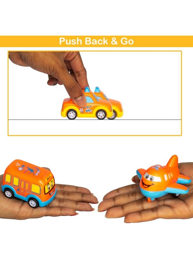 WISHKEY Plastic Power Friction Pull Back, Push and Go Car, Cute Crawling Miniature Vehicle Toy for Toddler Kids 3 Years & Above (Pack of 7, Multicolor)