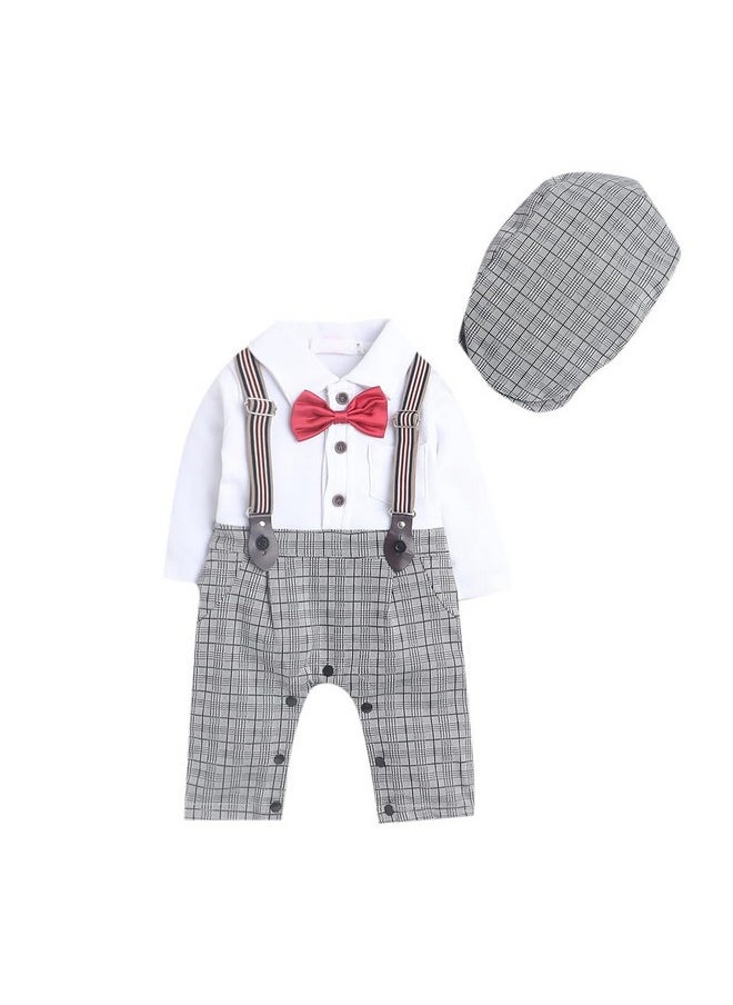 Hopscotch Boys All-Over Print Half-Sleeve Romper In Grey Color for Ages 3-6 Months