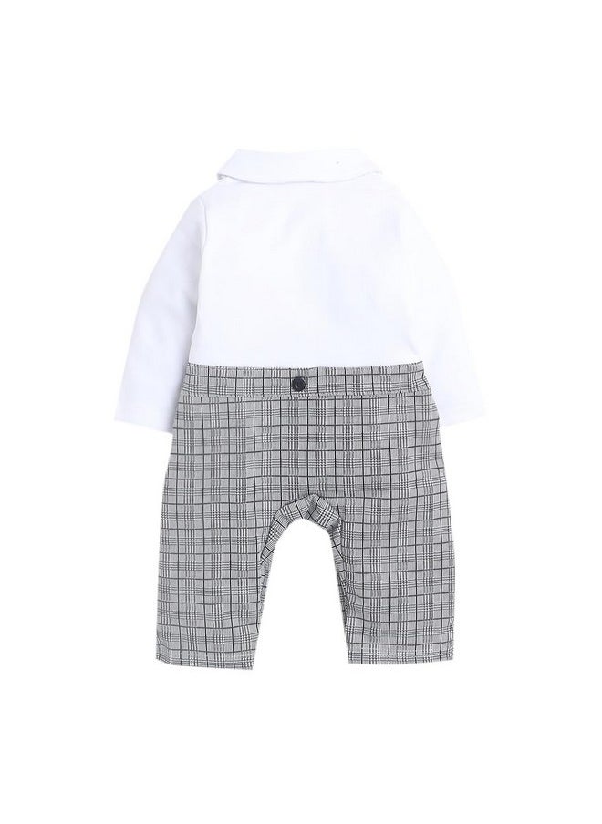 Hopscotch Boys All-Over Print Half-Sleeve Romper In Grey Color for Ages 3-6 Months