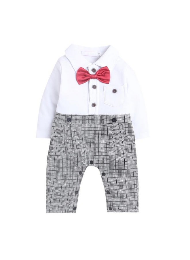 Hopscotch Boys All-Over Print Half-Sleeve Romper In Grey Color for Ages 3-6 Months