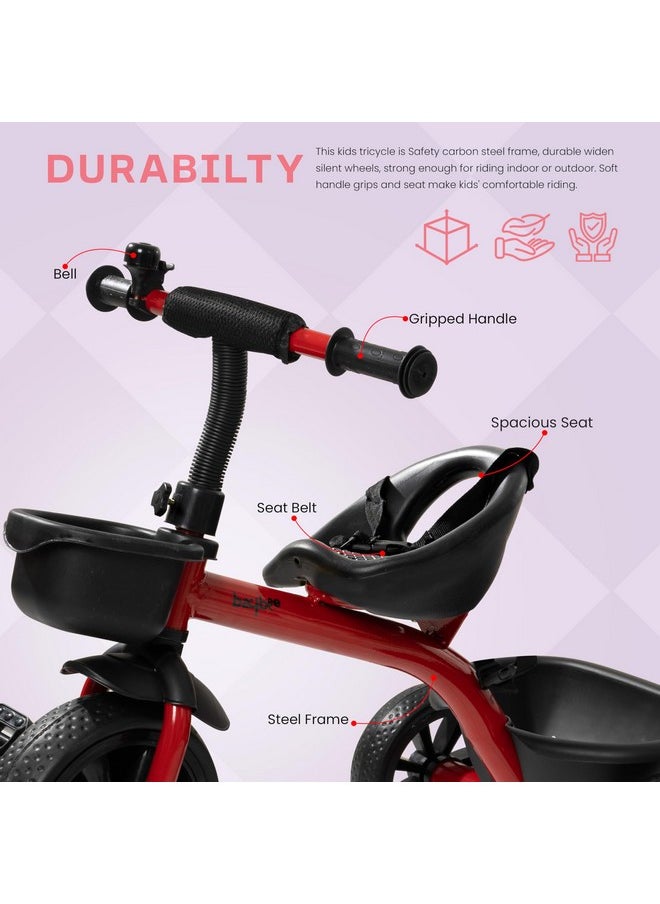 Baybee Baby Tricycle for Kids, Smart Plug & Play Kids Cycle with Eva Wheels, Bell, Storage Baskets & High Backrest | Kids Tricycle Trike | Baby Cycle for Kids 2 to 5 Years Boy Girl (Red)