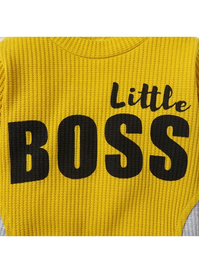 Hopscotch Boys Text Print Full-Sleeve Bodysuit In Yellow Color for Ages 6-9 Months