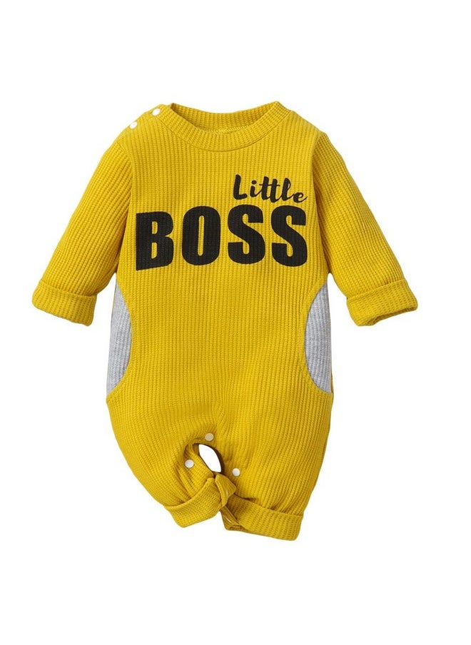 Hopscotch Boys Text Print Full-Sleeve Bodysuit In Yellow Color for Ages 6-9 Months